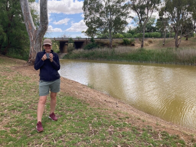 CC starts the day with a coffee by the Duck Pond in Riverton