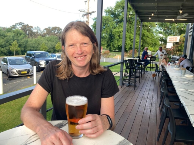 CC enjoys a coldie in Woomargama