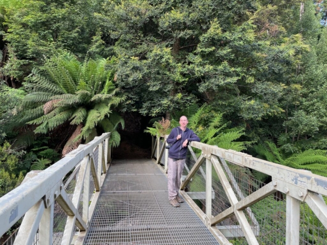 PB on the bridge at the bottom of the canyon floor walk