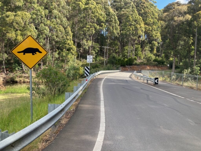 Road to Fern Glade Reserve - complete with platypus sign