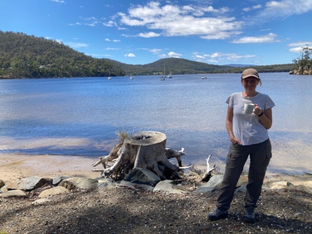 CC enjoys a well-earned coffee after walking the track