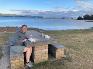 CC is ready for her fish and chips