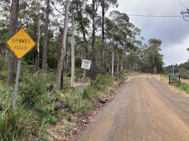 The road out of Snug up to our place