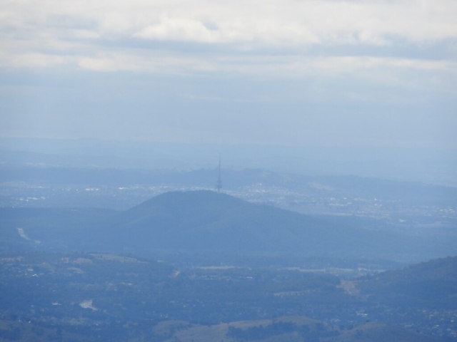 View of a hazy Canberra from the rocks