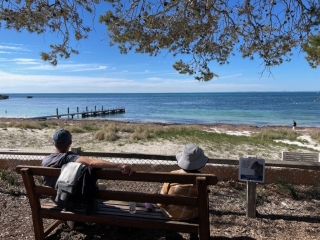 PB and CC's mum relax on a bench