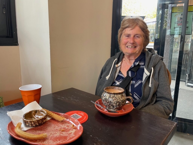 CC's mum enjoys hot chocolate and churros on her last day in Rocko