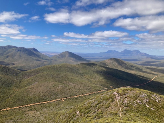 Looking over the access road to the trail