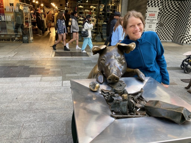 CC with the famous pigs at Rundle Mall