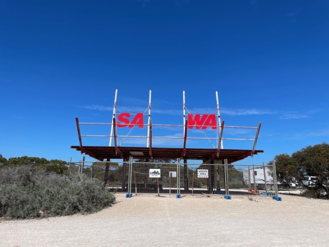 The border between Western Australia and South Australia - still under scaffolding a year later