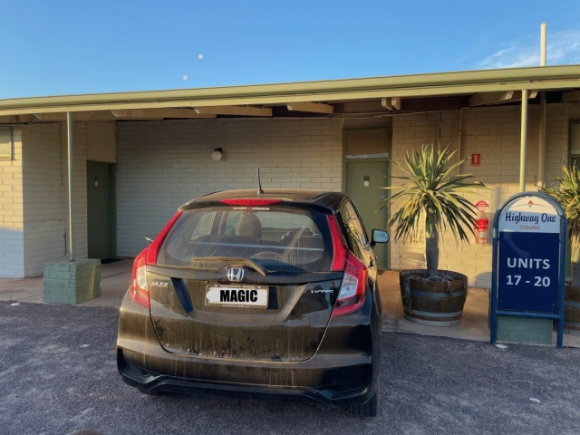 Parked outside our motel in Ceduna