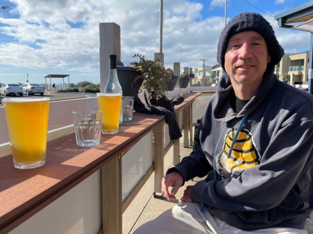 PB enjoying a beer at Sourc'd, Aldinga Beach