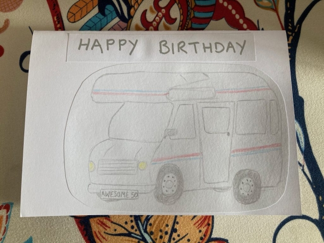 The camper van trip was a birthday trip - CC made a card