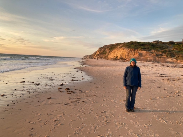 CC on Port Willunga beach in some chilly weather