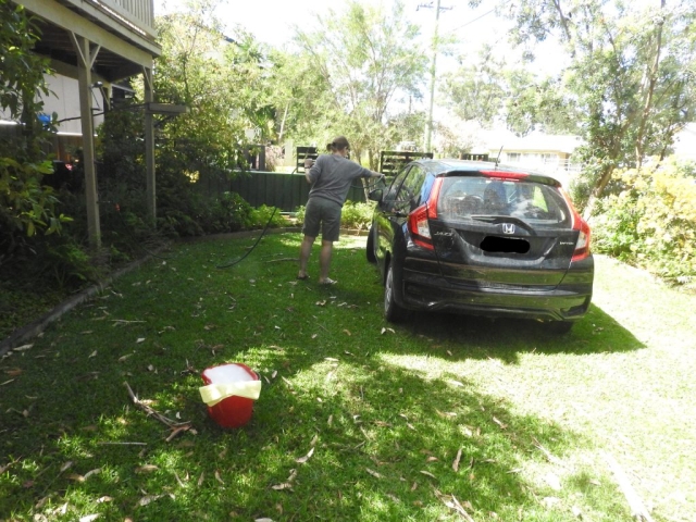 CC takes the opportunity to wash the car