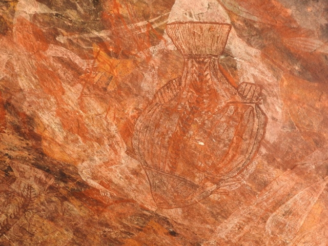 Bright red rock art at Ubirr