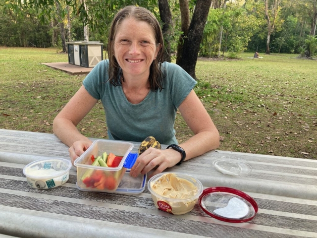 CC enjoys snacks after a swim in Berry Springs