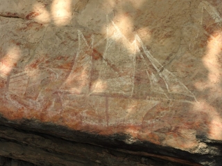 Rock art of a ship at Nanguluwurr art site