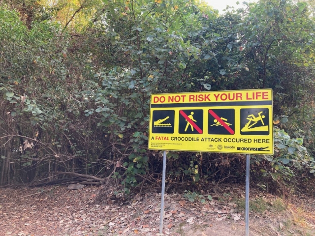 Crocodile warning at Cahills Crossing