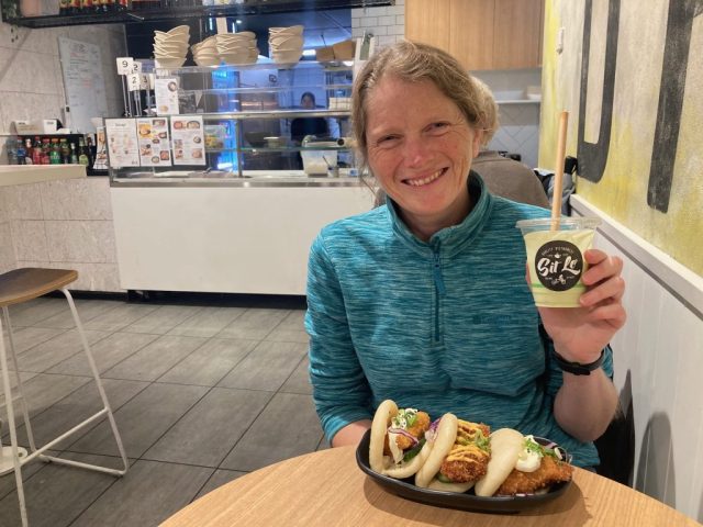 CC in Sit Lo with her favourite meal of Bao and Avocado Smoothie