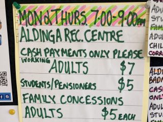 Social Badminton notice in Aldinga Recreation Centre
