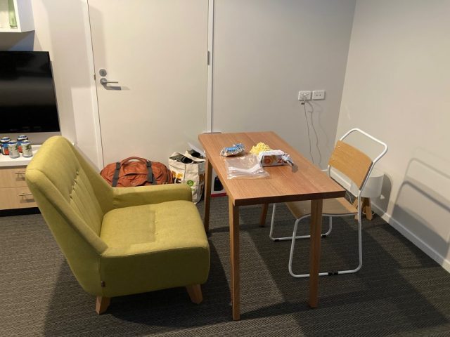 Homemade dining area in our motel room