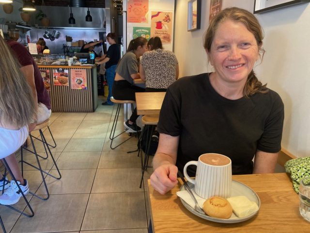 CC in Kom Coffee with Colombian hot chocolate