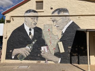 Wine drinkers mural in Clare