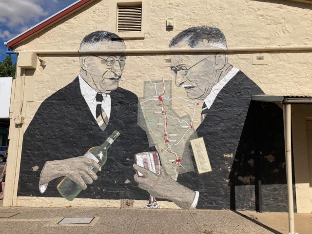 Wine drinkers mural in Clare
