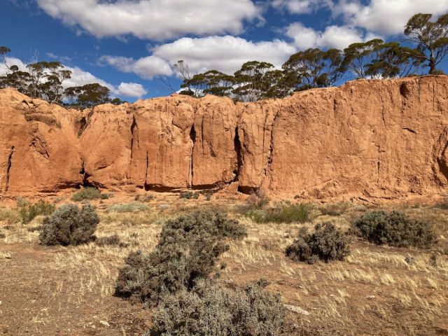 Red cliffs on the banks of the creek