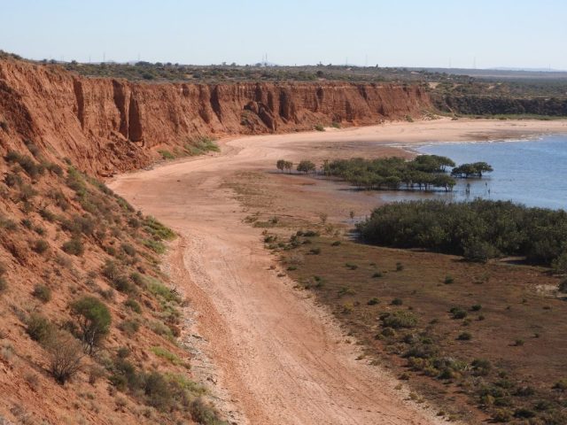 Close up of the red cliffs in the morning