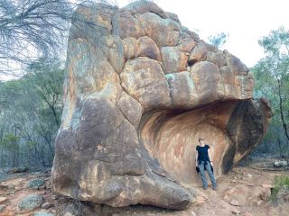 CC and an interesting rock formation by the trail