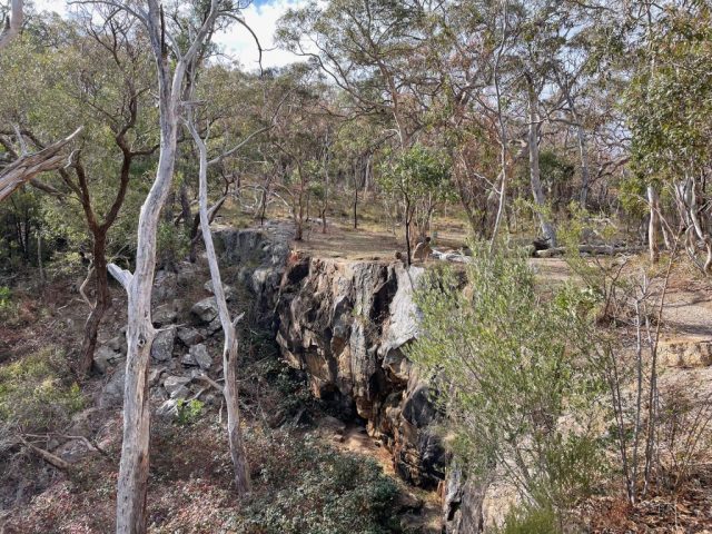 The waterfall is dry