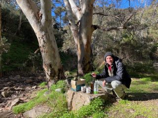 PB getting ready for morning coffee