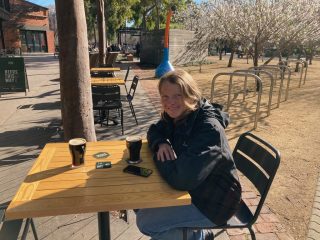 CC enjoying stout on a sunny day in Bowden CC enjoying stout on a sunny day in Bowden