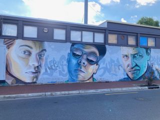 Street mural of The Hilltop Hoods - Gibson Street, Hindmarsh Street mural of The Hilltop Hoods - Gibson Street, Hindmarsh