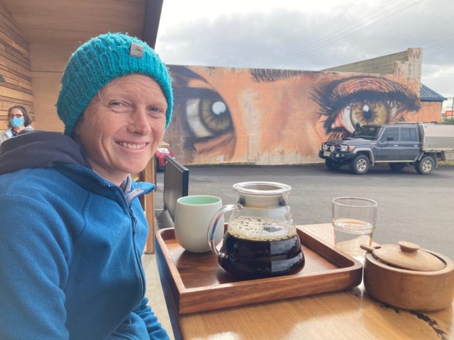 CC is looking forward to her coffee at Boston Bean Coffee Company
